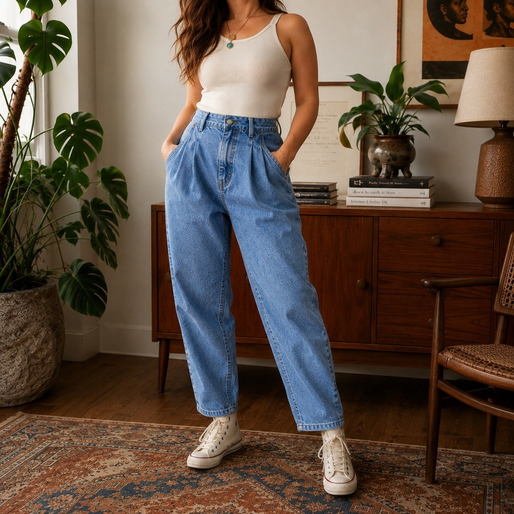 Vintage Brittania Jeans Size 16 Pleated High Rise Tapered 100% Cotton 33 Waist